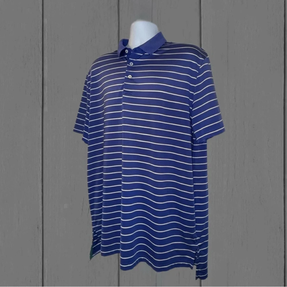 RLX Ralph Lauren Golf Polo Shirt Men’s Large Blue Stripe Performance Stretch